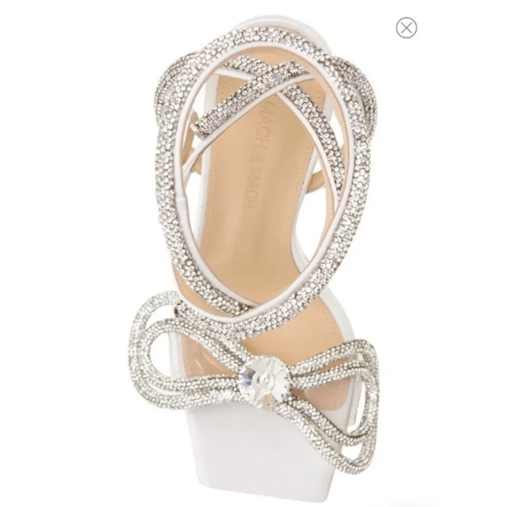 New Mach & Mach Double Crystal Bow Square‎ toe sandal size 36.5EU